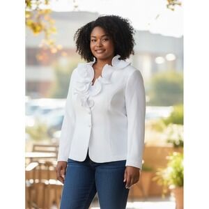 Ashro Ruffle Front Blazer Womens 22 White Exc Pleated Collar Church Formal